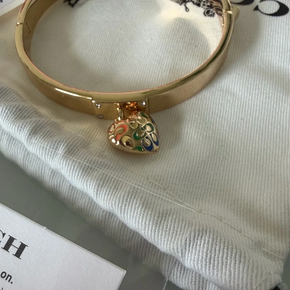 Coach Gold rainbow heart Necklace earrings and Bracelet jewelry Set